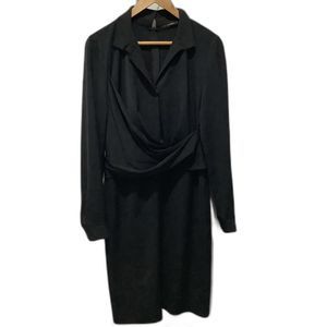 KOBI HALPERIN Black Wrap Dress Size 8 Full Zip Long Sleeve Partial Button Up